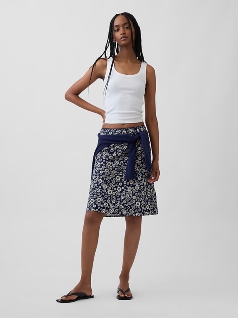 GAP Navy and White Bias Cut Floral Skirt, Petite M